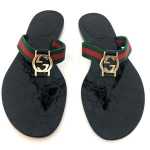 Gucci GG logo stripe web thong sandals flip flops 39.5